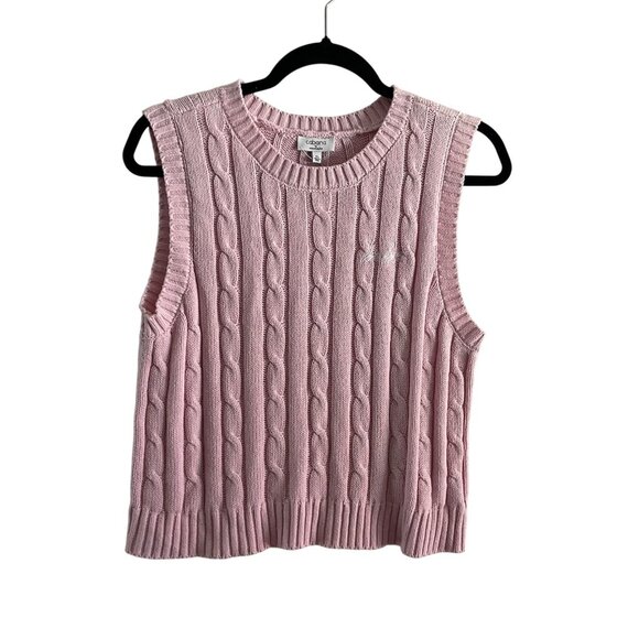 Cabana By Crown & Ivy Women XL Pink Cable Knit Preppy Babe Sweater Vest - Picture 1 of 8
